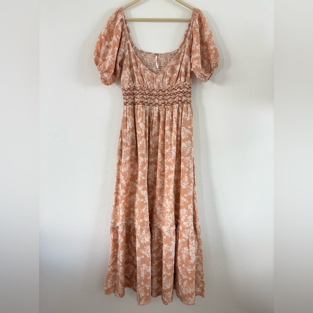 Free People Ellie Printed Maxi Dress Neutral Floral Boho Smocked S - Picture 2 of 14